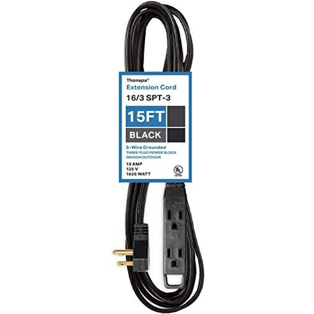 16/3 Durable White Cable Thonapa 15 Ft Extension Cord with 3 Electrical Power Outlets 16/3 Durable White Cable Thonapa 15 Ft Extension Cord with 3 Electrical Power Outlets